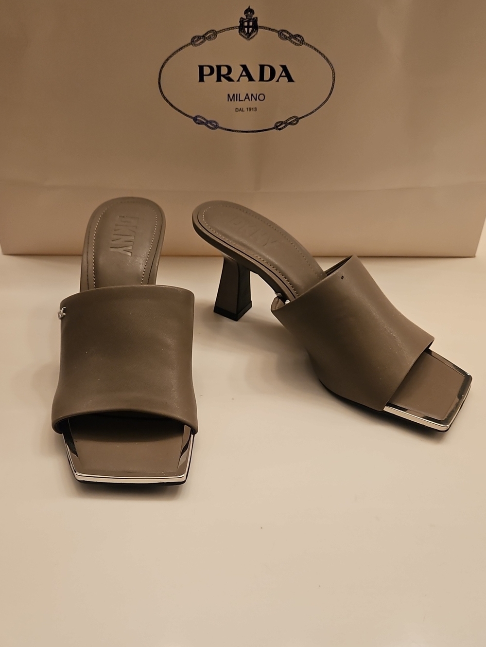 DKNY Square-Toe Mule Heels with Sculpted Block Heel